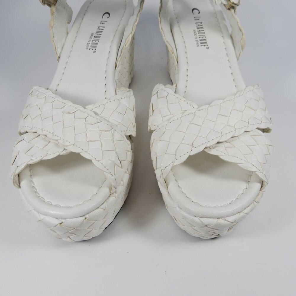 La Canadienne Prevost Platform SANDALS Size EU 40 9.5 Woven White Leather NEW - Picture 14 of 16